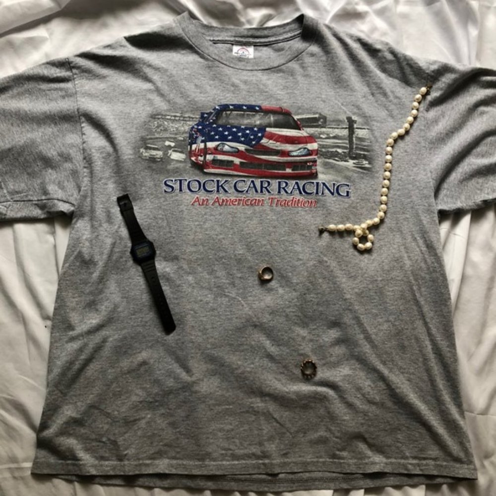Stock Car Racing "An American Tradition" Men's Gray Short Sleeve T-Shirt XL